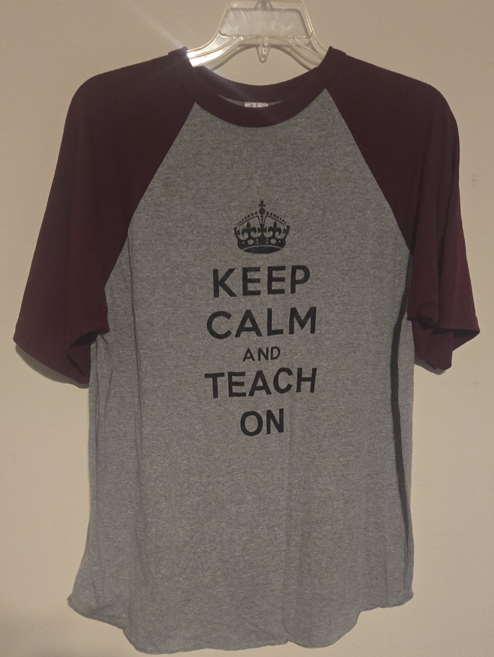 Augusta Sportswear Keep Calm and Teach On Raglan Tee - Gray and Maroon